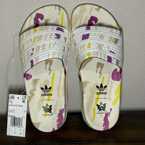 Adidas Women's Adilette Thebe Magugu Slides - Cloud White/Beige /Yellow /Purple - Picture 5 of 8